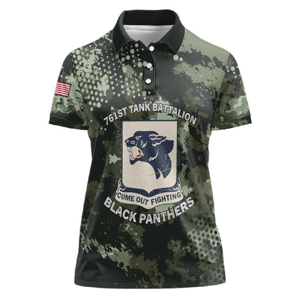 761st Tank Battalion Black Panthers Women Polo Shirt WWII Military Camouflage - African Pride