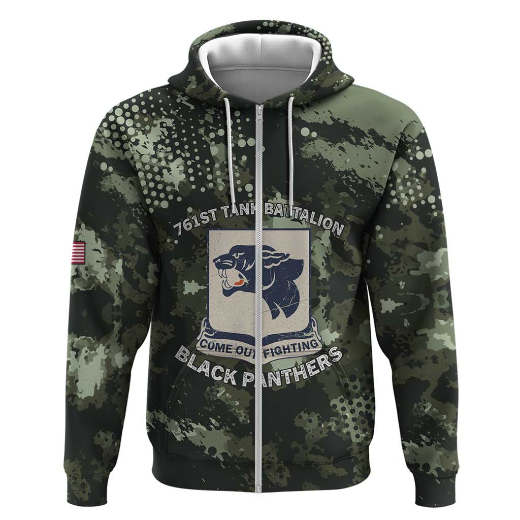761st Tank Battalion Black Panthers Zip Hoodie WWII Military Camouflage - African Pride