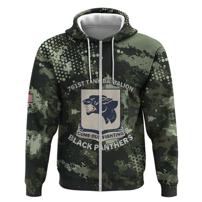 761st Tank Battalion Black Panthers Zip Hoodie WWII Military Camouflage - African Pride