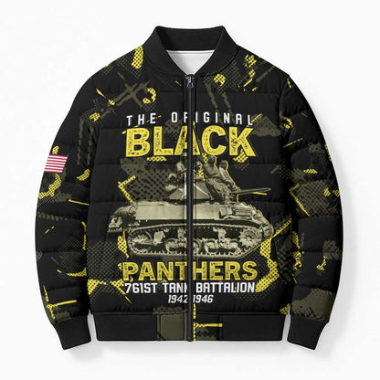 The Original Black Panthers 761st Tank Battalion Bomber Puffer Jacket African American Heroes - African Pride