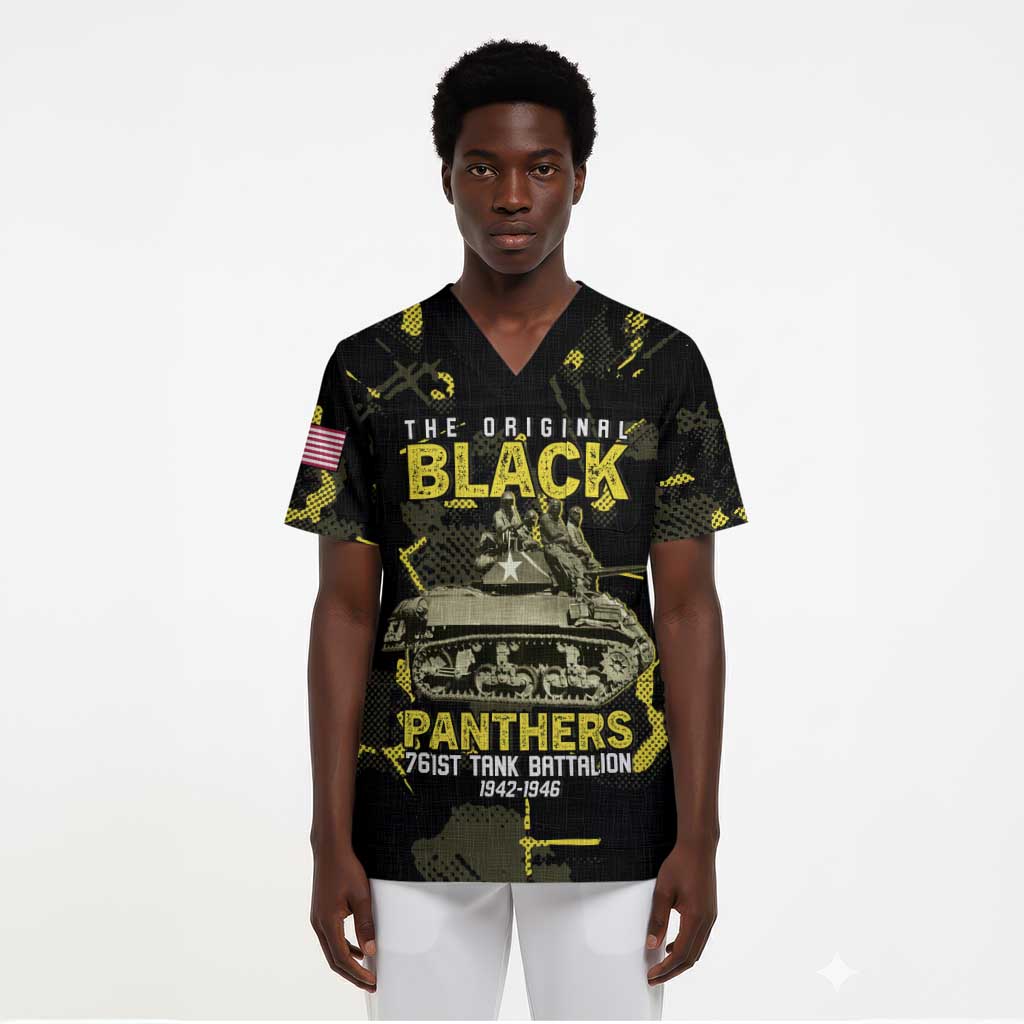 The Original Black Panthers 761st Tank Battalion Scrub Top African American Heroes - African Pride