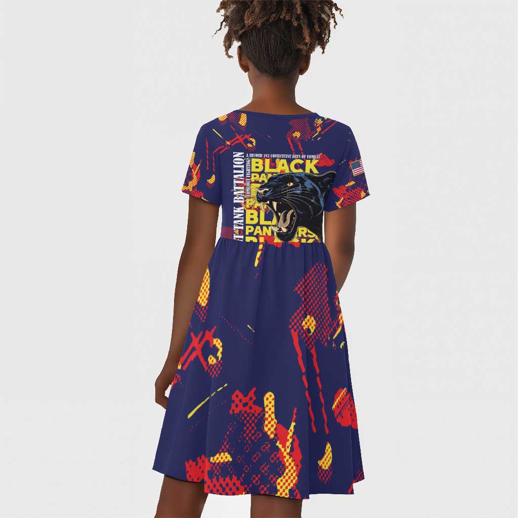761st Tank Battalion Black Panthers Kid Short Sleeve Dress Legendary African American WWII - African Pride