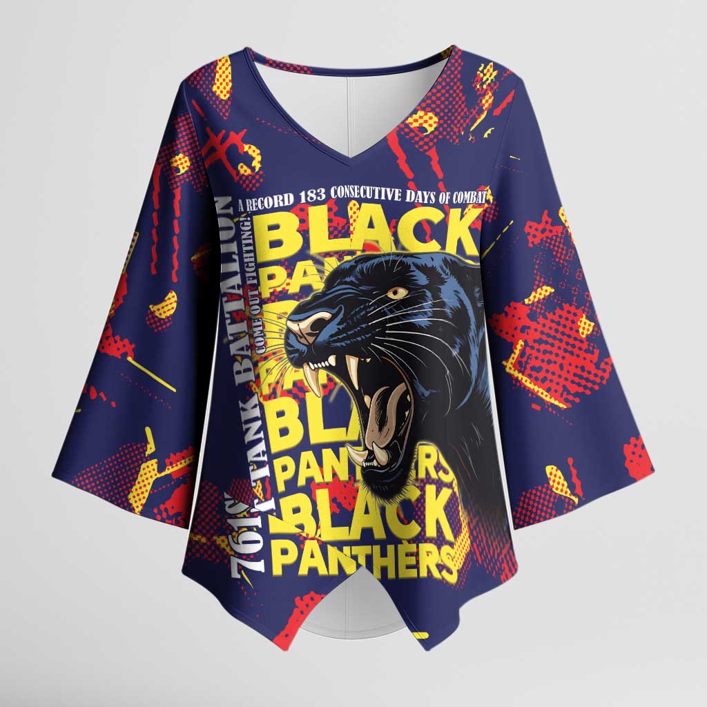 761st Tank Battalion Black Panthers Kimono Sleeve Blouse Legendary African American WWII - African Pride
