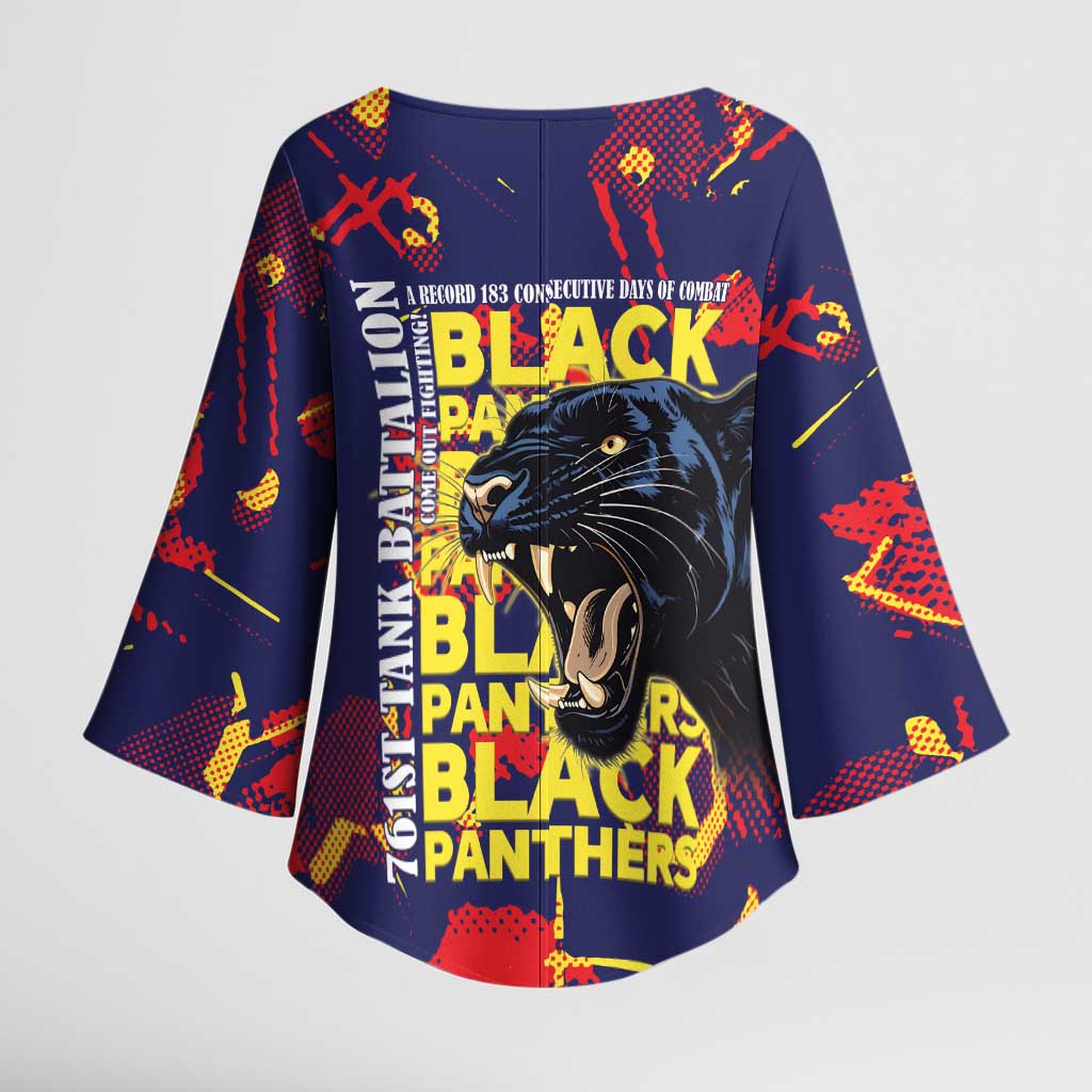 761st Tank Battalion Black Panthers Kimono Sleeve Blouse Legendary African American WWII - African Pride