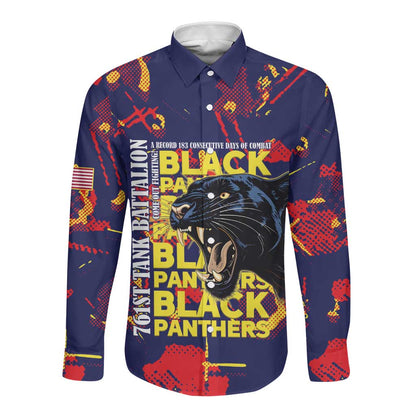 761st Tank Battalion Black Panthers Long Sleeve Button Shirt Legendary African American WWII - African Pride