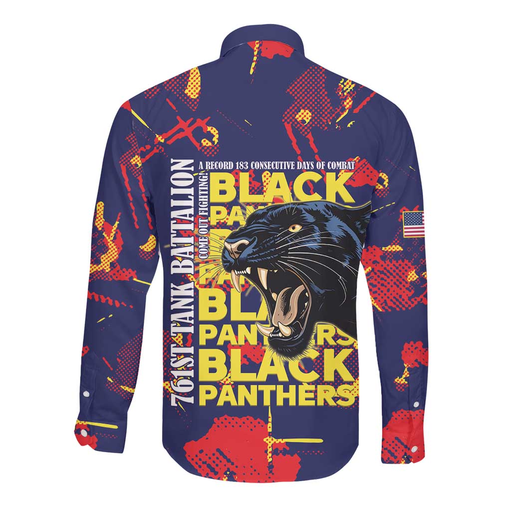761st Tank Battalion Black Panthers Long Sleeve Button Shirt Legendary African American WWII - African Pride