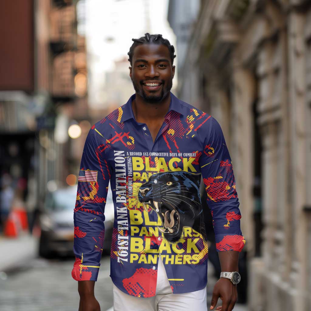 761st Tank Battalion Black Panthers Long Sleeve Button Shirt Legendary African American WWII - African Pride