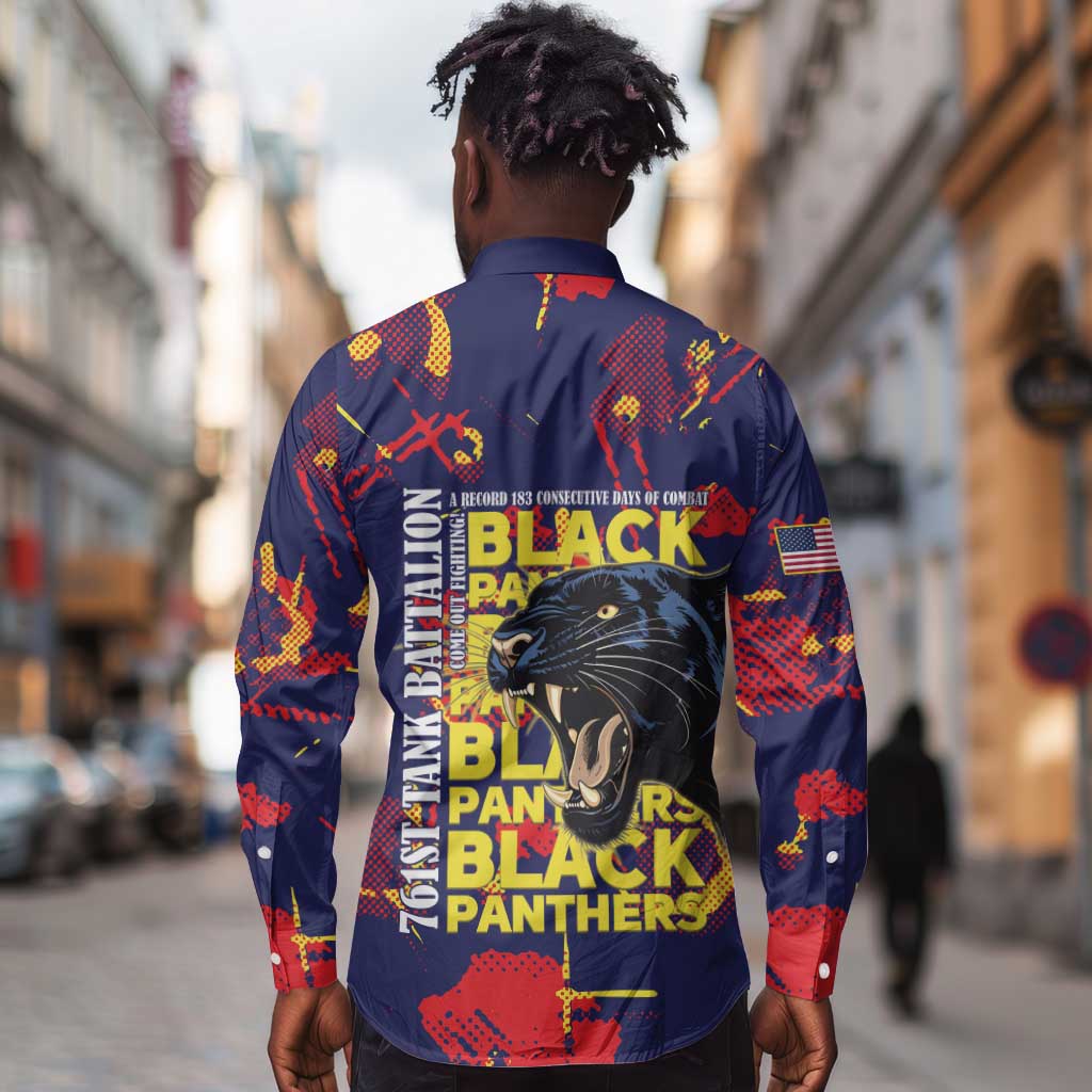 761st Tank Battalion Black Panthers Long Sleeve Button Shirt Legendary African American WWII - African Pride