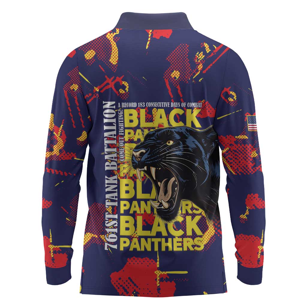 761st Tank Battalion Black Panthers Long Sleeve Polo Shirt Legendary African American WWII - African Pride