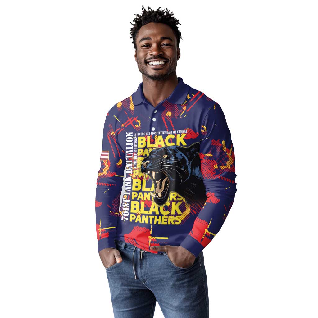 761st Tank Battalion Black Panthers Long Sleeve Polo Shirt Legendary African American WWII - African Pride
