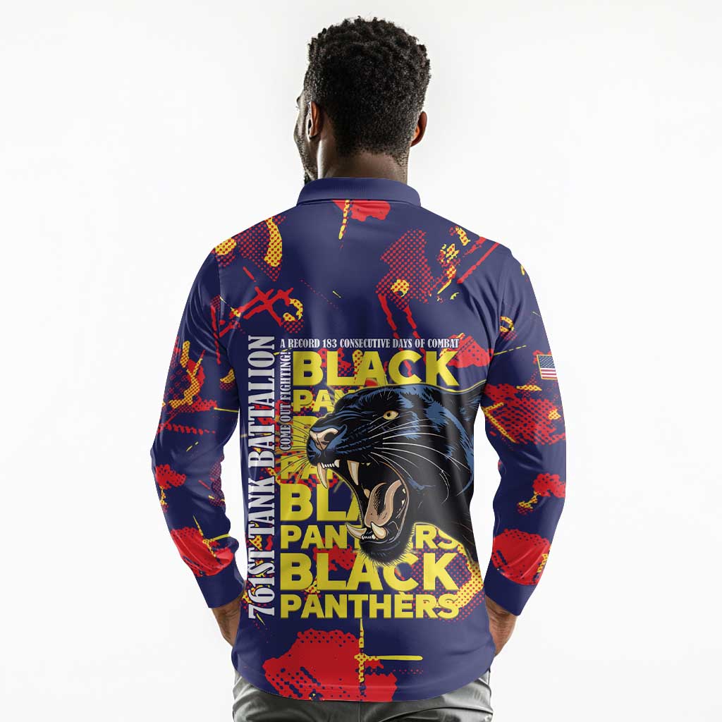 761st Tank Battalion Black Panthers Long Sleeve Polo Shirt Legendary African American WWII - African Pride