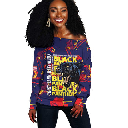 761st Tank Battalion Black Panthers Off Shoulder Sweater Legendary African American WWII - African Pride