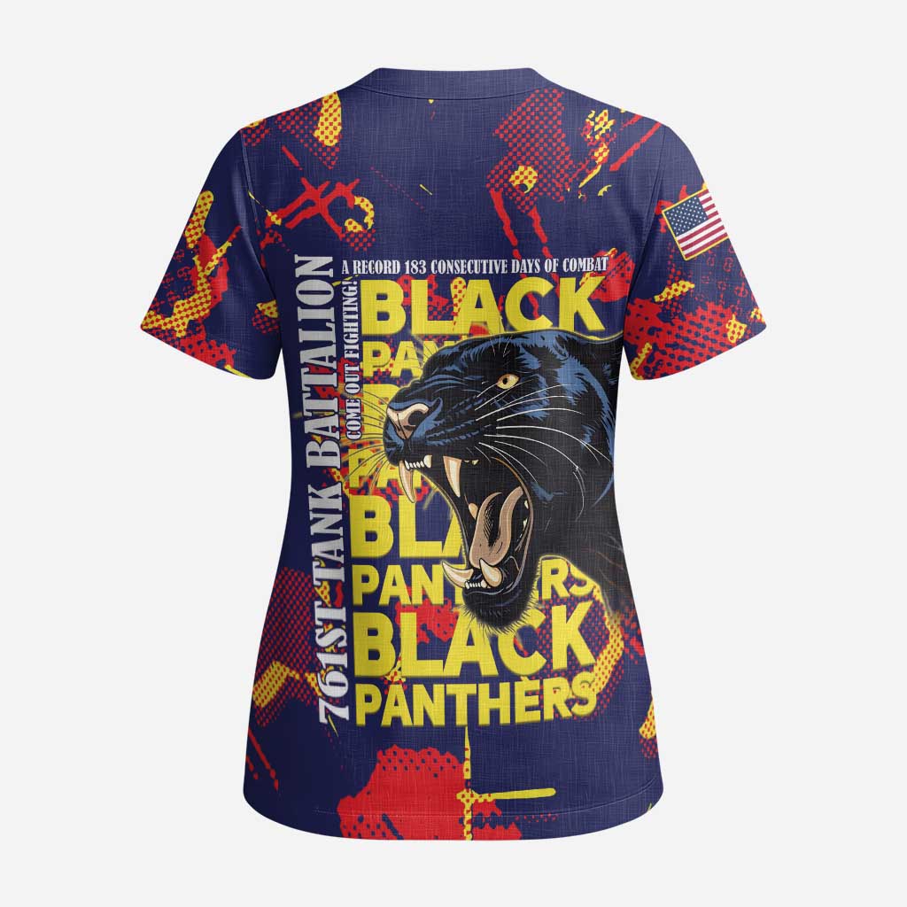 761st Tank Battalion Black Panthers Scrub Top Legendary African American WWII - African Pride
