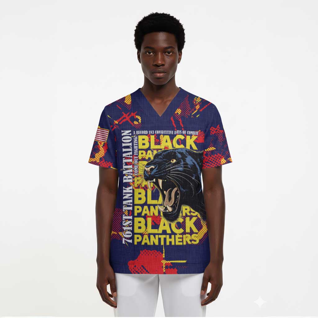 761st Tank Battalion Black Panthers Scrub Top Legendary African American WWII - African Pride