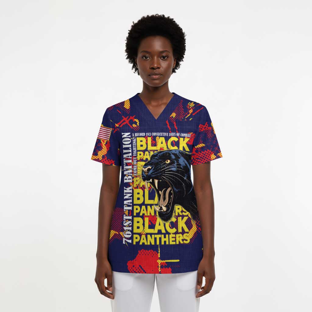 761st Tank Battalion Black Panthers Scrub Top Legendary African American WWII - African Pride