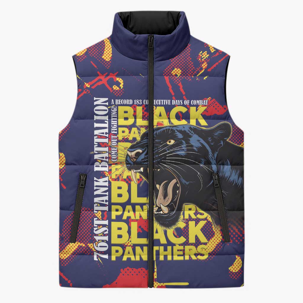 761st Tank Battalion Black Panthers Sleeveless Puffer Jacket Legendary African American WWII - African Pride