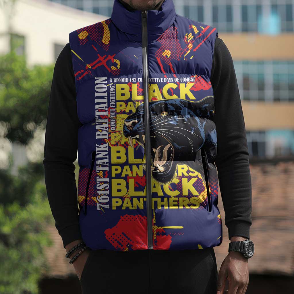 761st Tank Battalion Black Panthers Sleeveless Puffer Jacket Legendary African American WWII - African Pride