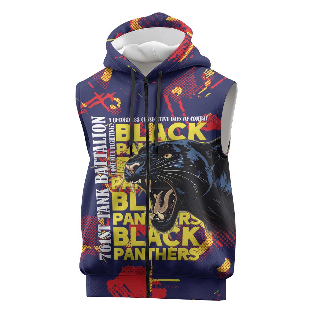 761st Tank Battalion Black Panthers Sleeveless Zip Hoodie Legendary African American WWII - African Pride