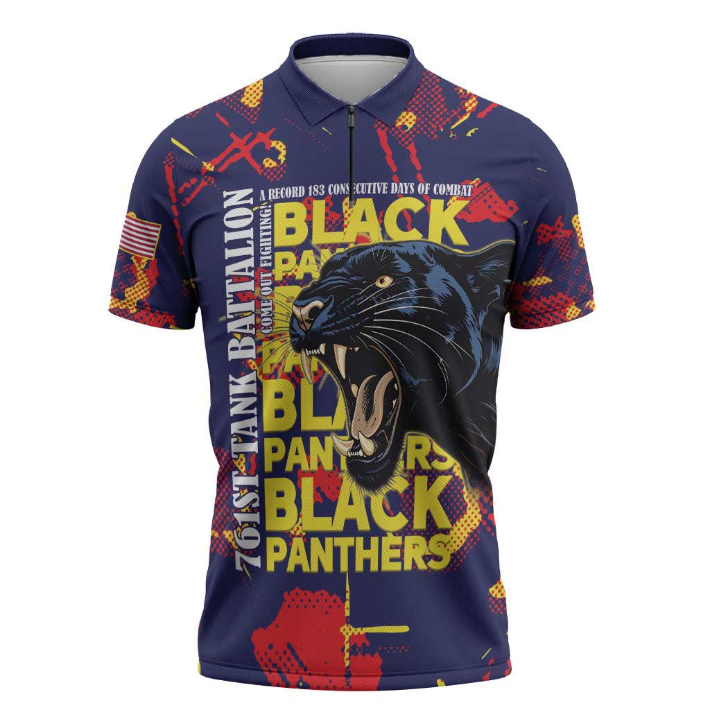 761st Tank Battalion Black Panthers Zipper Polo Shirt Legendary African American WWII - African Pride