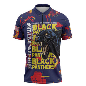 761st Tank Battalion Black Panthers Zipper Polo Shirt Legendary African American WWII - African Pride