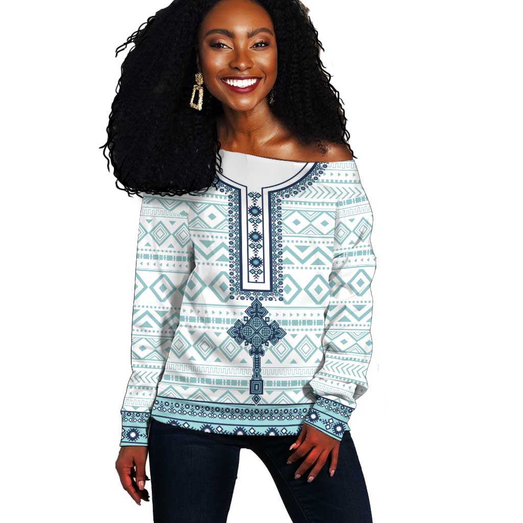 Eritrea Off Shoulder Sweater African Pattern - Habesha Style