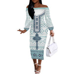 Eritrea Off The Shoulder Long Sleeve Dress African Pattern - Habesha Style