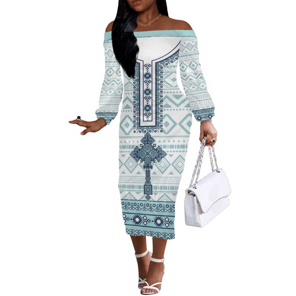 Eritrea Off The Shoulder Long Sleeve Dress African Pattern - Habesha Style