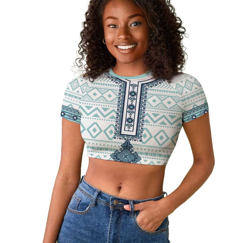 Eritrea Raglan Cropped T shirt African Pattern - Habesha Style