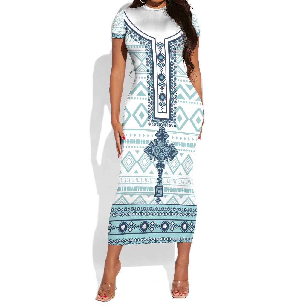 Eritrea Short Sleeve Bodycon Dress African Pattern - Habesha Style