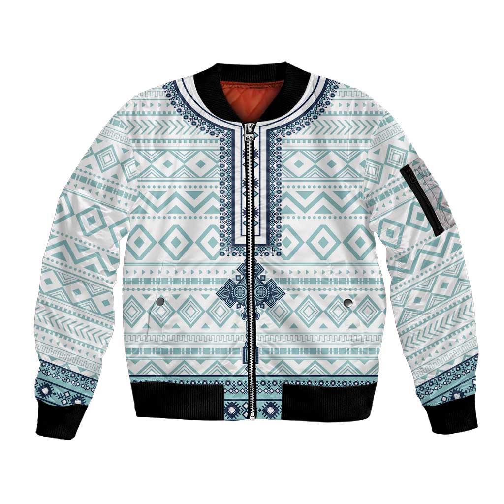 Eritrea Sleeve Zip Bomber Jacket African Pattern - Habesha Style