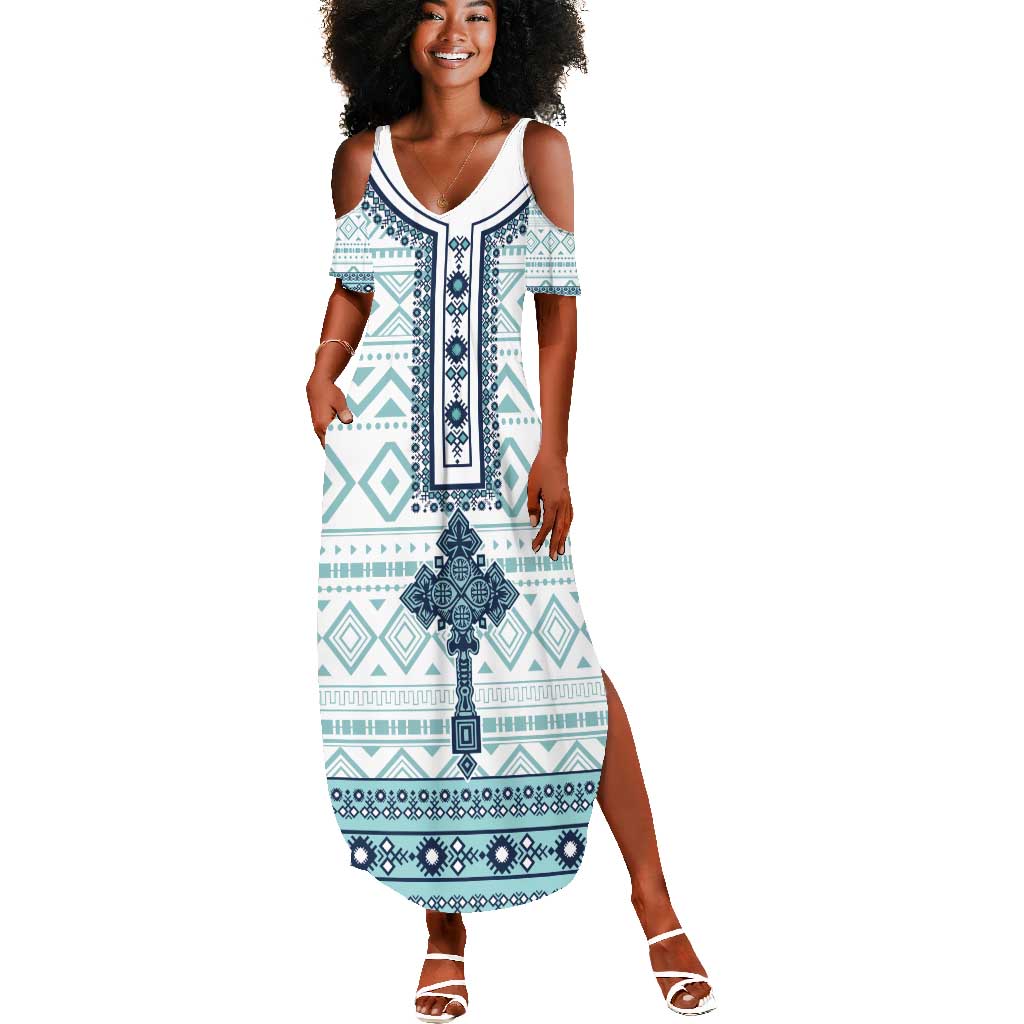 Eritrea Summer Maxi Dress African Pattern - Habesha Style