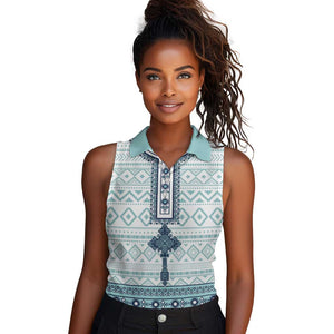 Eritrea Women Sleeveless Polo Shirt African Pattern - Habesha Style