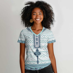 Eritrea Women V-Neck T-Shirt African Pattern - Habesha Style