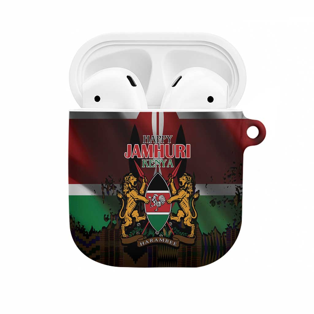 Happy Kenya Independence Day AirPods Case Coat Of Arms With Kente Pattern