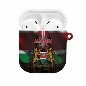 Happy Kenya Independence Day AirPods Case Coat Of Arms With Kente Pattern