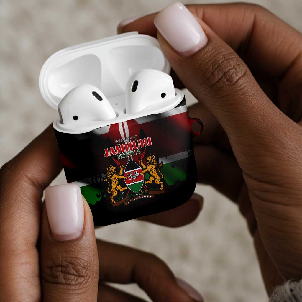 Happy Kenya Independence Day AirPods Case Coat Of Arms With Kente Pattern