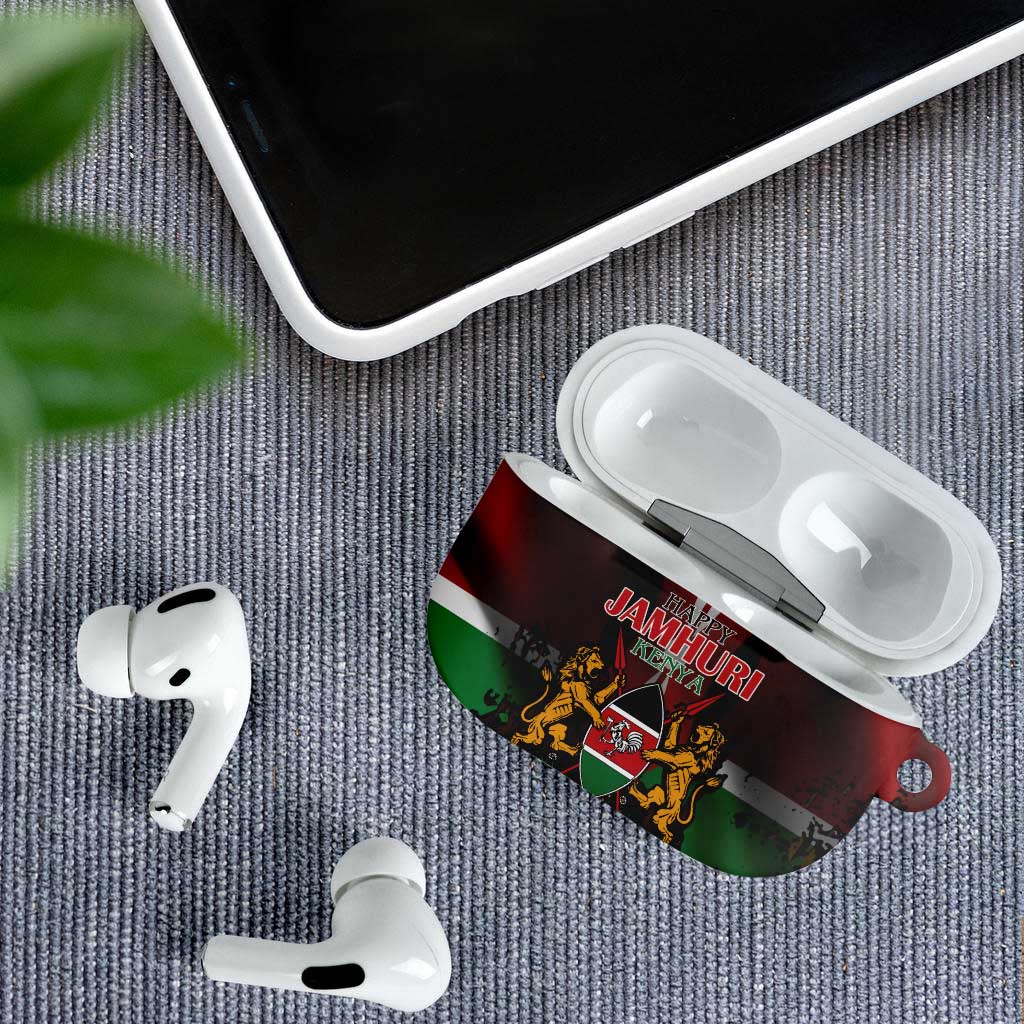 Happy Kenya Independence Day AirPods Case Coat Of Arms With Kente Pattern