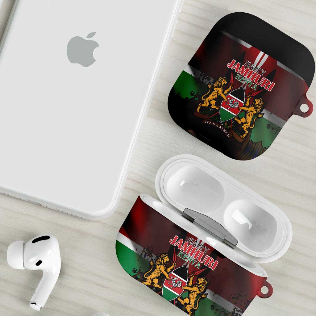 Happy Kenya Independence Day AirPods Case Coat Of Arms With Kente Pattern