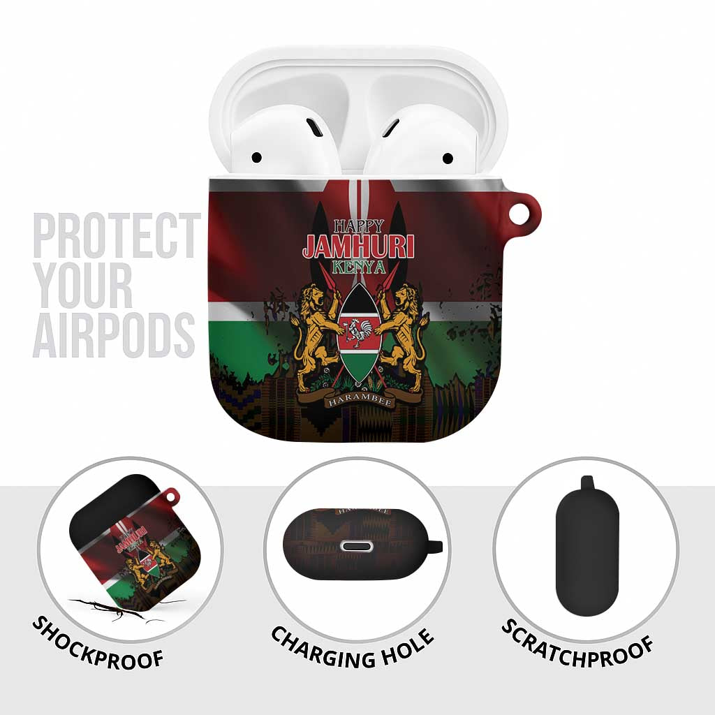 Happy Kenya Independence Day AirPods Case Coat Of Arms With Kente Pattern