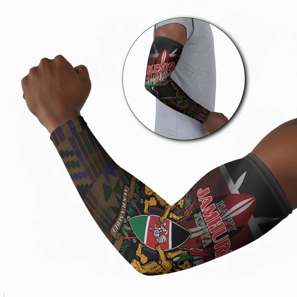 Happy Kenya Independence Day Arm Sleeves Coat Of Arms With Kente Pattern