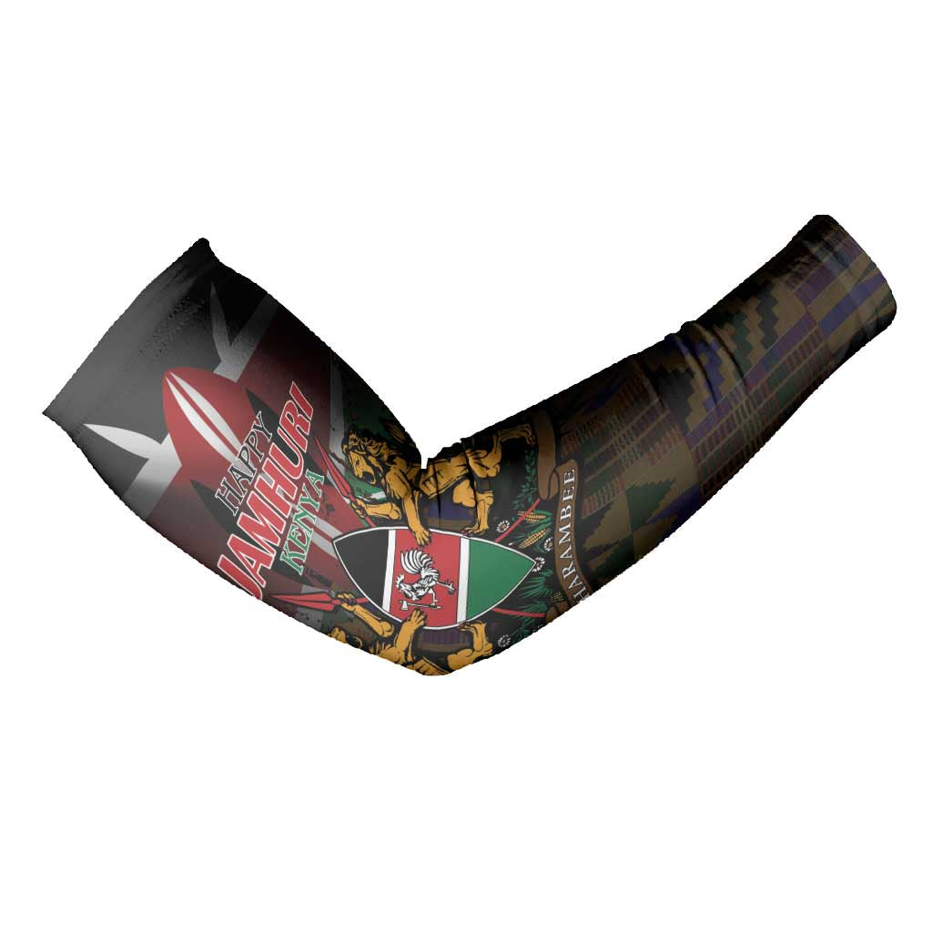 Happy Kenya Independence Day Arm Sleeves Coat Of Arms With Kente Pattern