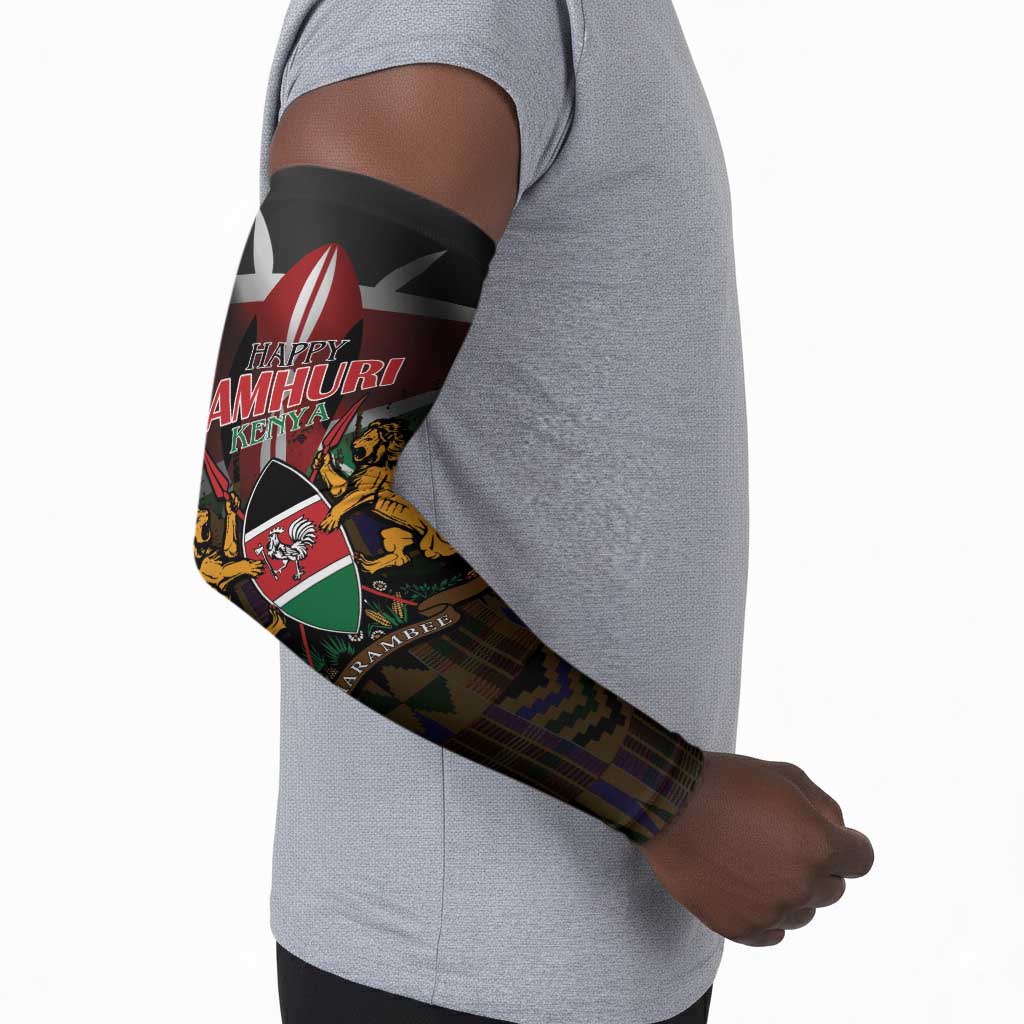 Happy Kenya Independence Day Arm Sleeves Coat Of Arms With Kente Pattern