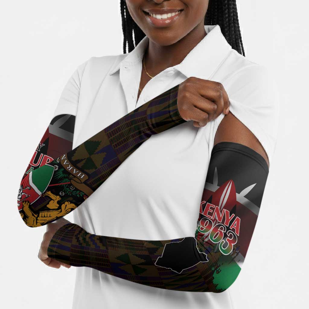 Happy Kenya Independence Day Arm Sleeves Coat Of Arms With Kente Pattern