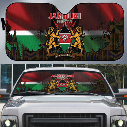 Happy Kenya Independence Day Auto Sun Shade Coat Of Arms With Kente Pattern