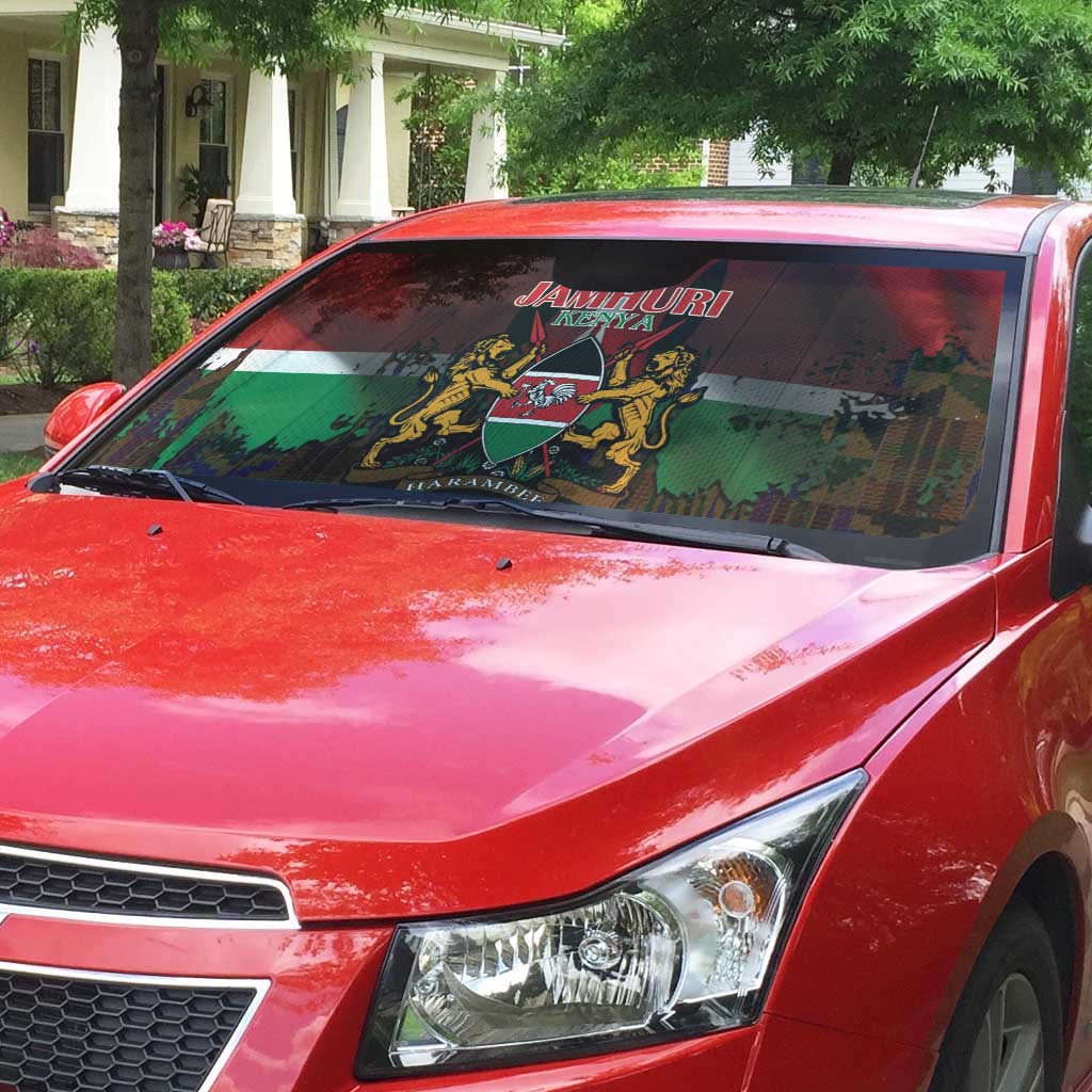 Happy Kenya Independence Day Auto Sun Shade Coat Of Arms With Kente Pattern
