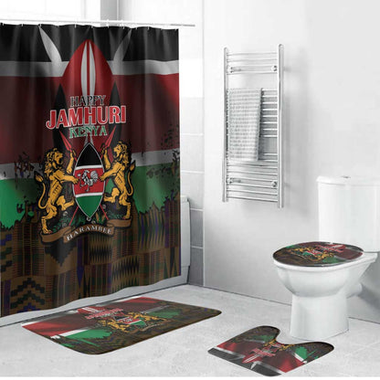 Happy Kenya Independence Day Bathroom Set Coat Of Arms With Kente Pattern