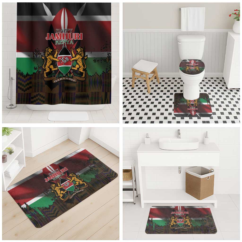 Happy Kenya Independence Day Bathroom Set Coat Of Arms With Kente Pattern