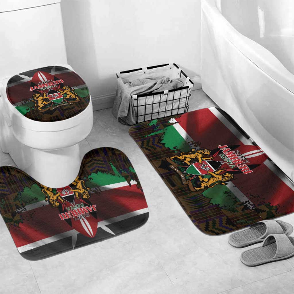Happy Kenya Independence Day Bathroom Set Coat Of Arms With Kente Pattern