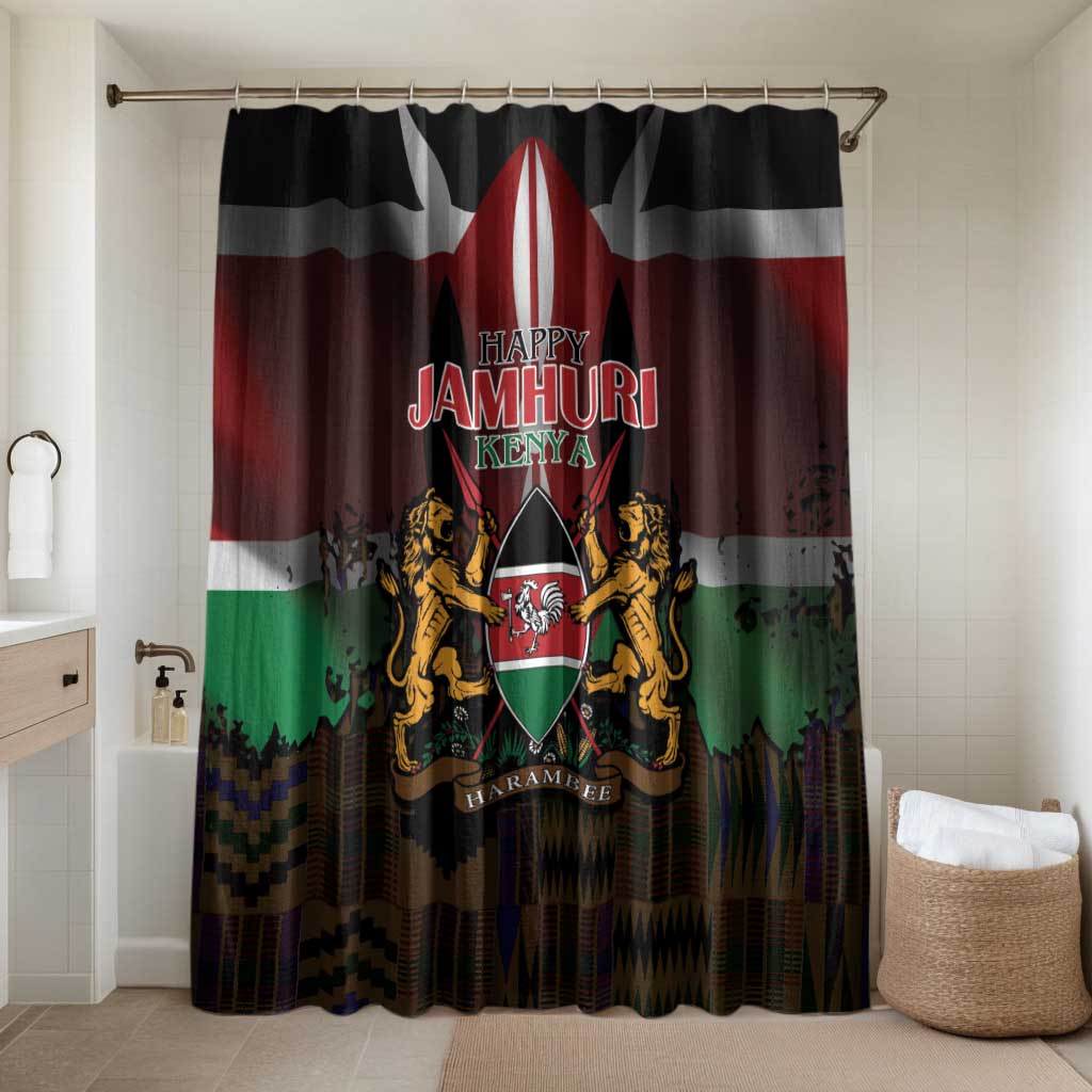 Happy Kenya Independence Day Bathroom Set Coat Of Arms With Kente Pattern