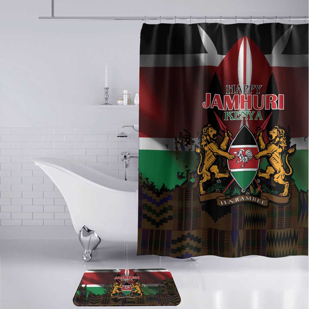 Happy Kenya Independence Day Bathroom Set Coat Of Arms With Kente Pattern